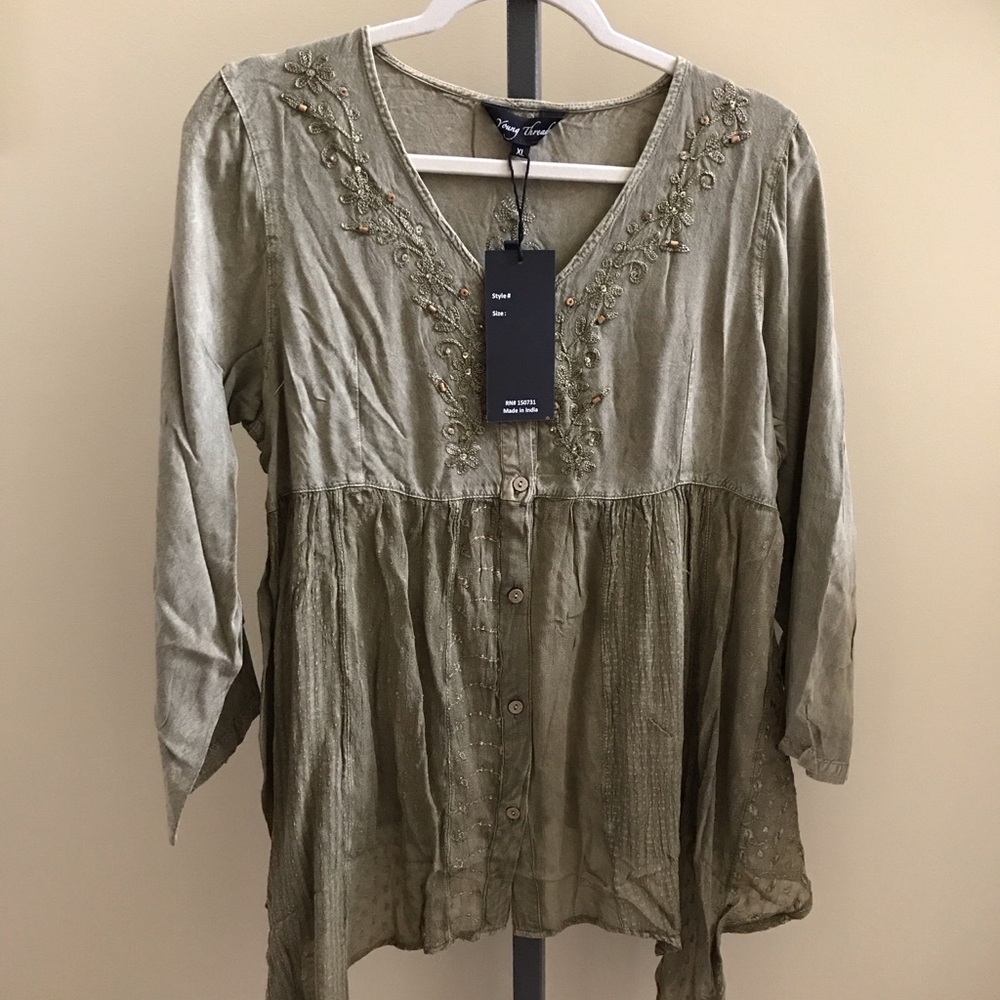 Young Threads Olive Embroidered Women's Top